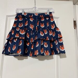 Navy Blue Tiger Print Tiered Skirt
